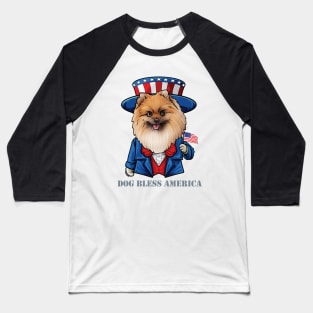 Pomeranian Dog Bless America Baseball T-Shirt